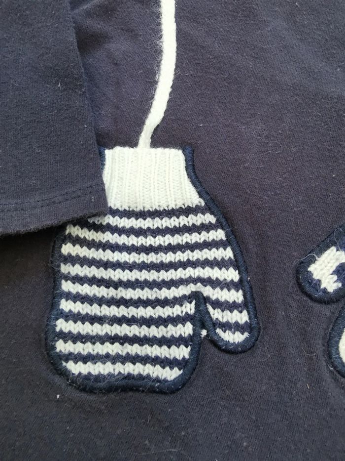 🌺IKKS 6mois Très joli teeshirt manches longues bleu marine et blanc pois rayure blanc moufles fille - photo numéro 4