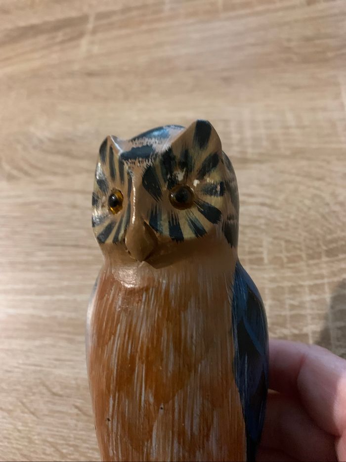 Bibelot chouette en bois peinte - photo numéro 5