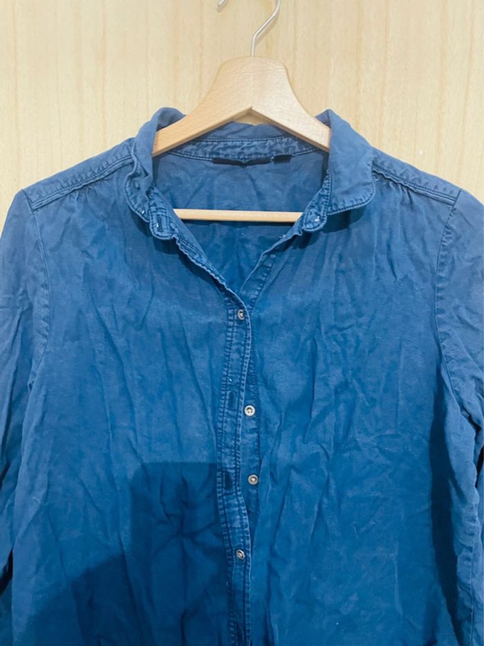 Chemisier manches longues bleu simple basic uni taille S - photo numéro 3