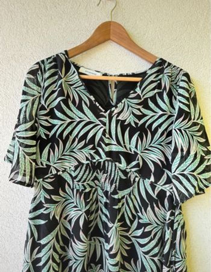 Robe promod 36 neuve noire imprimé tropical vert - photo numéro 4