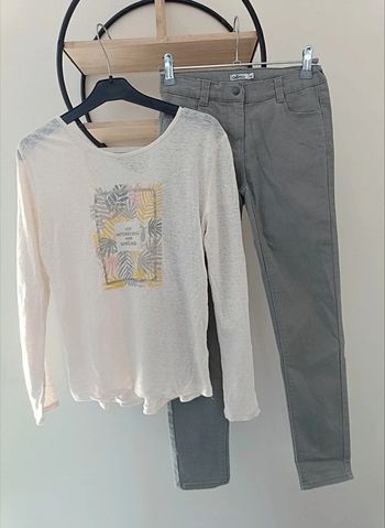 10 ans ensemble teeshirt Tape a l'oeil et pantalon Gémo