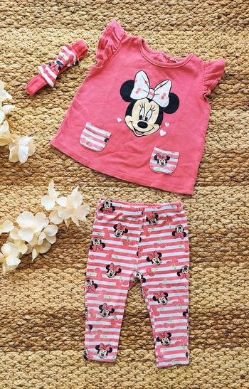 Ensemble printemps pantalon, tee-shirt et bandeau Minnie 12 mois