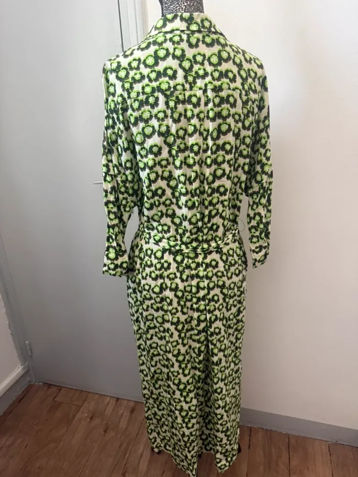 Robe chemise midi Suncoo Paris – Imprimé vert abstrait – Taille XS - photo numéro 3