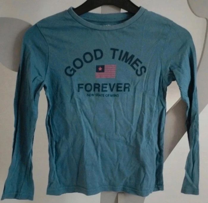 Tee-shirt manches longues bleu vert imprimé Kiabi taille 8 ans