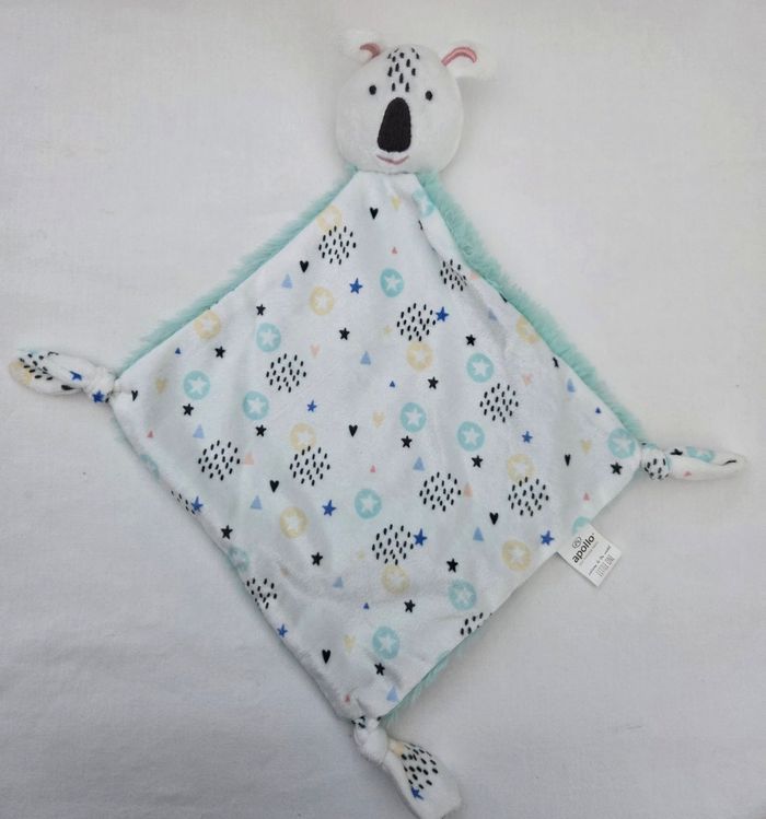 Doudou plat koala losange blanc etoiles / Fourrure verte- Apollo
