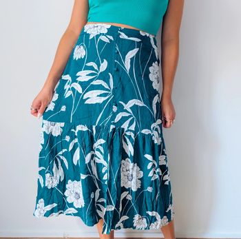 Jupe longue bohème hippie chic vert fleuri fluide fendue printemps été Springfield Taille 40