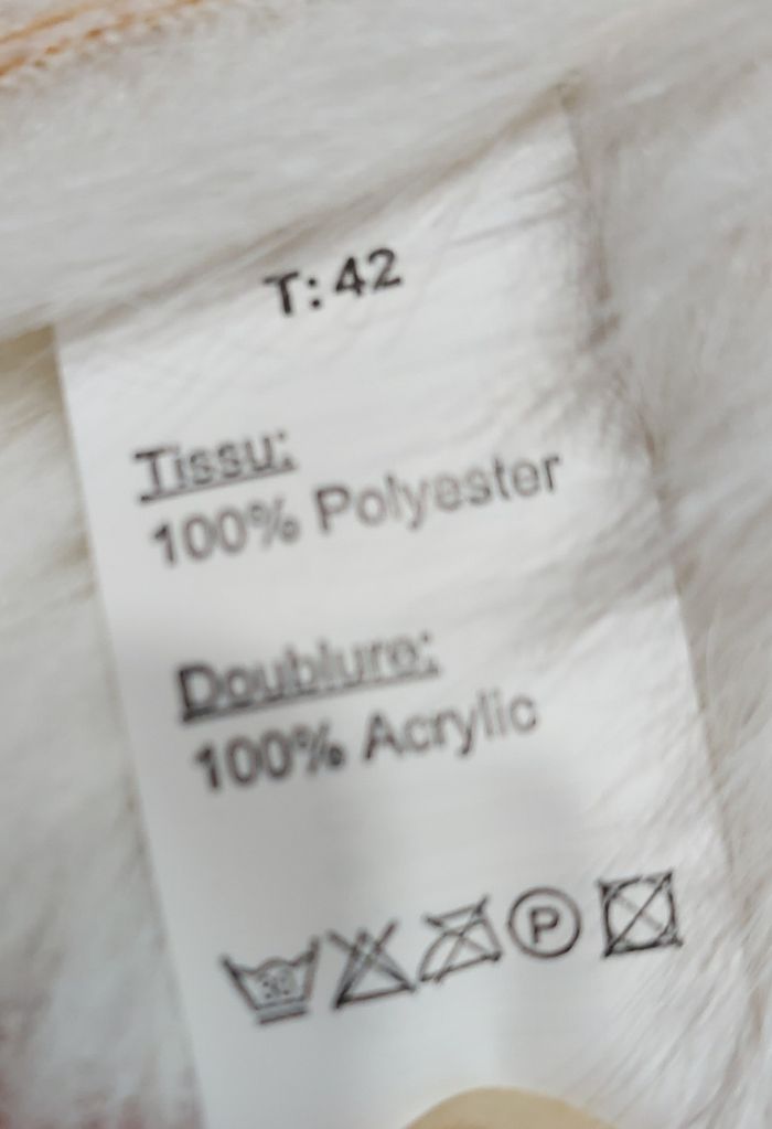 BNK Manteau Femme Façon Peau Manche Lainage Col Cranté Fourrure Synthétique Ivoire & Blanc Taille 42 - photo numéro 7