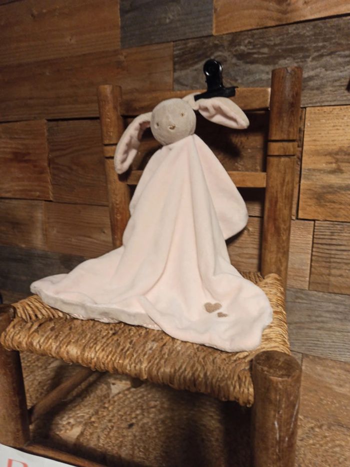 Doudou lapin rose et gris coeur tbe - photo numéro 3