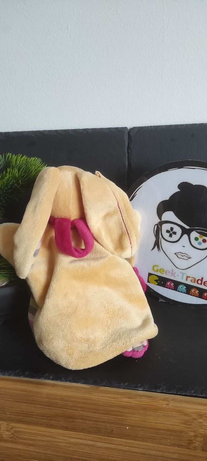 Doudou marionnette lapin Baby nat Mme Lapin  rayé rayure cercle rond marron rose beige - photo numéro 2