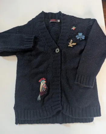 Gilet pull Catimini 4 ans fille laine bleu marine brodée