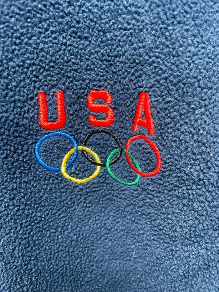 Vintage Team USA Olympics Navy Fleece Zip-up Jacket Men’s Large Made In USA - photo numéro 2