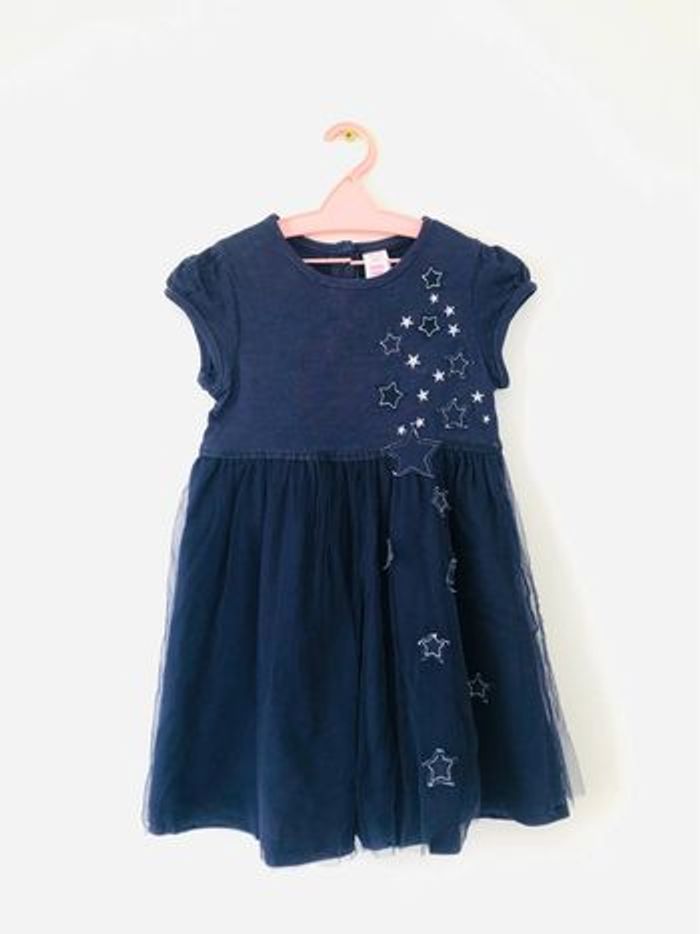 Robe bleue fille 92 cm étoiles voiles tulle