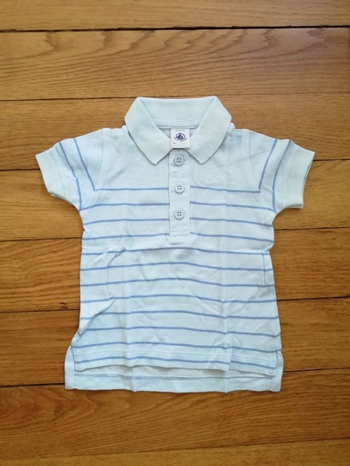 Polo Petit Bateau bleu rayé 6 mois