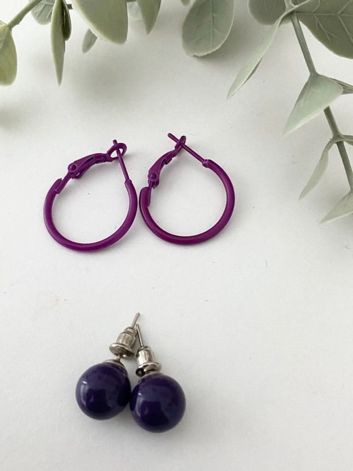 Lot 4 paires boucles d’oreilles 🖤 Noir et Violet 💜 parfait état - photo numéro 2