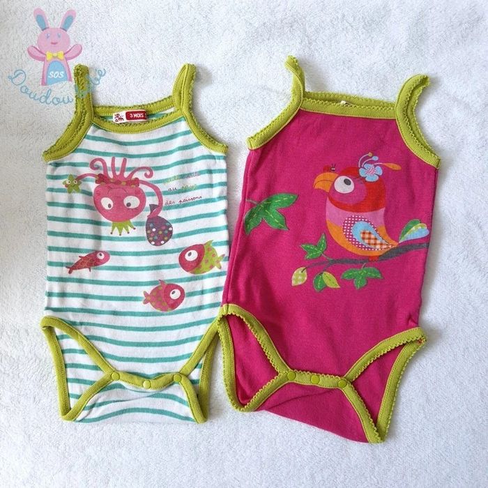 Lot de 2 bodies bretelles bébé fille 3 mois DPAM