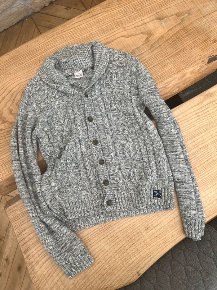 Gros gilet épais tape à l’œil laine torsadé gris 12 ans