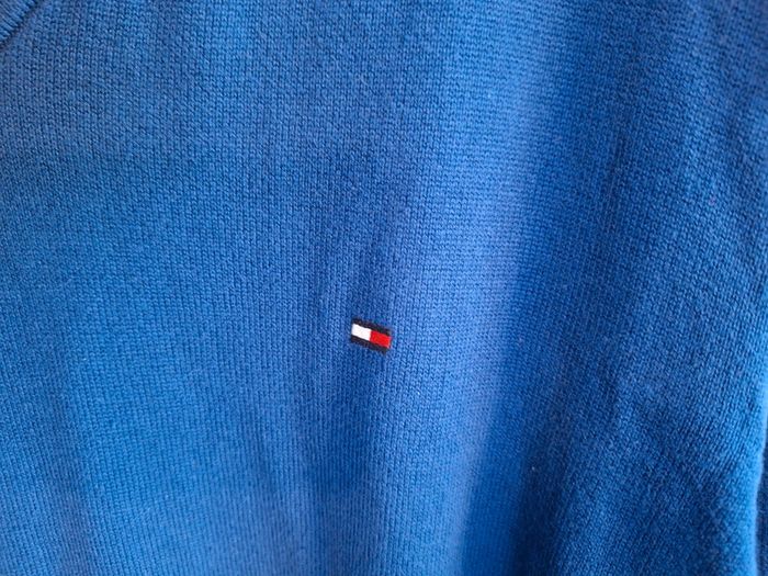 Pull tommy hilfiger bleu homme - taille XL - col V - coton - photo numéro 4