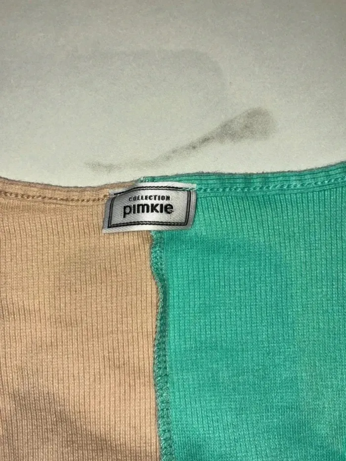 Top bicolore taupe/vert – Taille S - photo numéro 3
