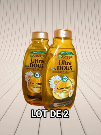 LOT DE 2 Garnier ultra-doux camomille et miel de fleurs shampooing illuminant