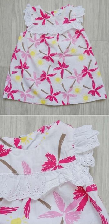 Robe d'été blanche à motifs palmiers fuchsia et dentelle - 6 mois (68 cm)