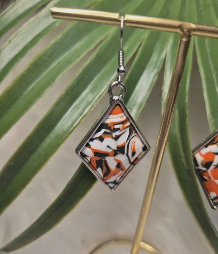 Boucles d’oreilles losange en pâte polymère #Bijoux #Créations #PâtePolymère - photo numéro 2