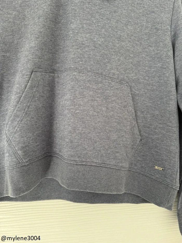 Pull d'hiver sweat à capuche bleu gris foncé à poche kangourou - photo numéro 3