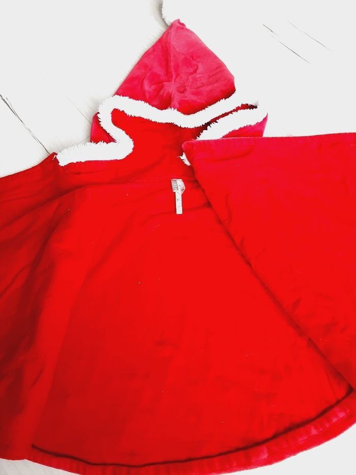 Vêtement fille poncho velours cape de Noël fête rouge à capuche pompon Orchestra 23 mois 2 ans - photo numéro 4