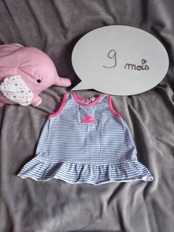 Tee shirt chemise sans manche Fille 9 mois Poisson In Extenso 100% coton