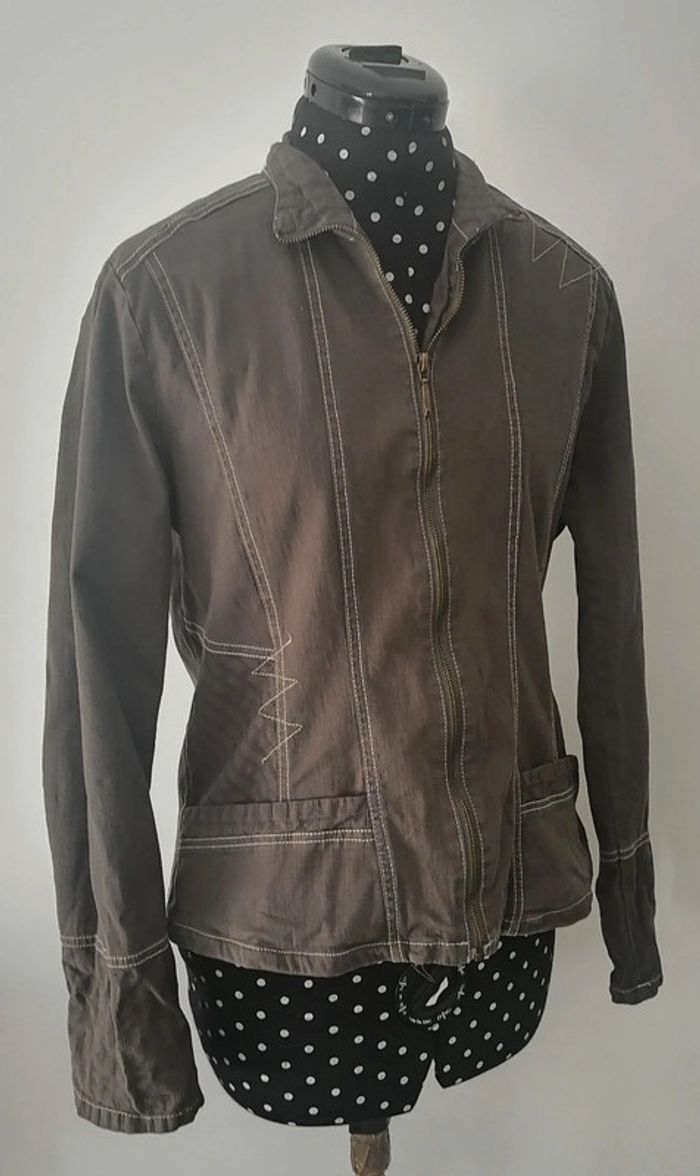 Veste / blazer en jean kaki Taille 44 XXL Jacqueline RIU - photo numéro 6