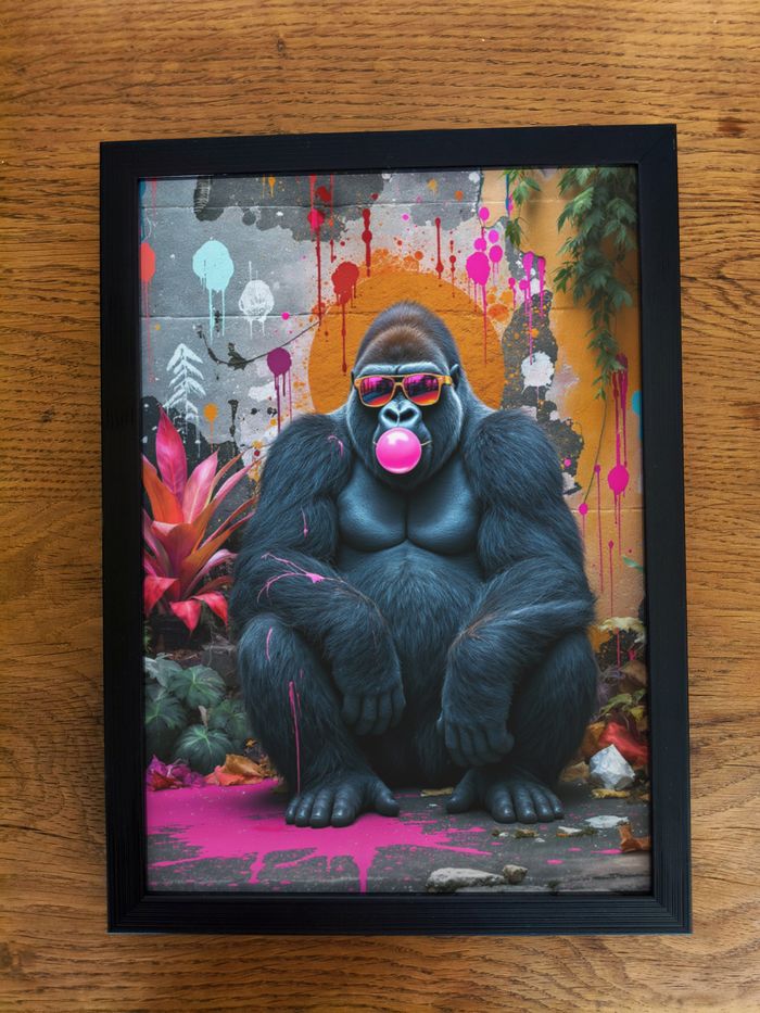 Affiche poster A4 (21×29,7 cm) gorille lunettes street art coloré moderne déco murale fun - photo numéro 3