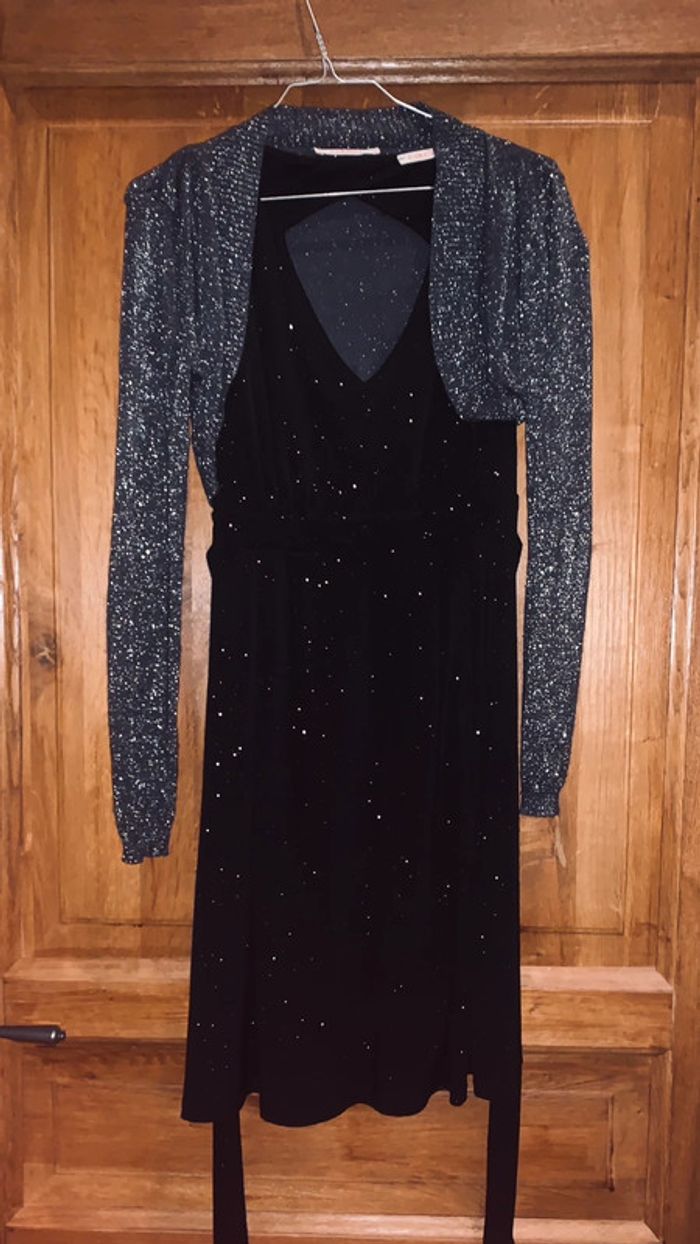 Robe de soirée noire brillante avec son boléro Camaïeu 36 - photo numéro 2