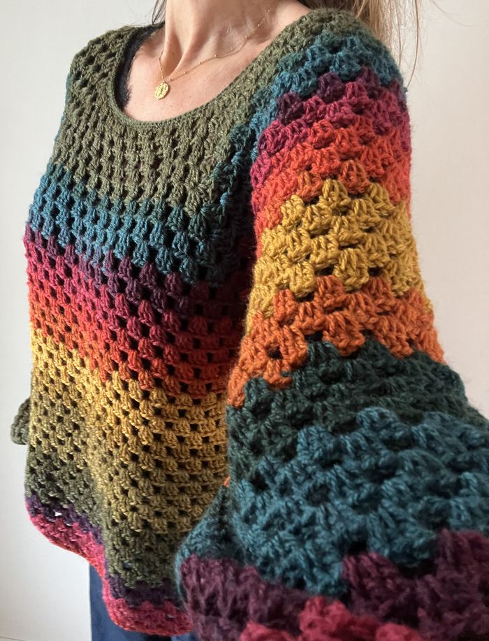 pull tricot crochet bohème granny multicolore - photo numéro 4
