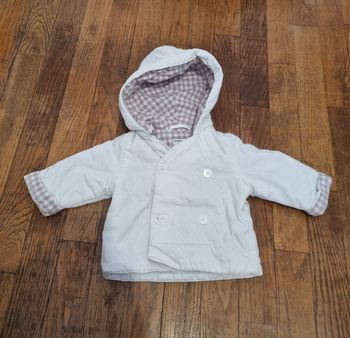 veste cyrillus mi-saison blanche avec revers vichy taille 3 mois
