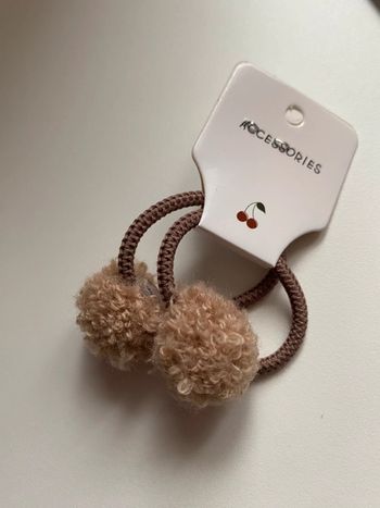 Lot de 2 élastique pompons beige marron