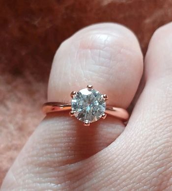 Bague argent plaqué or rose diamant moissanite 1ct T49 
