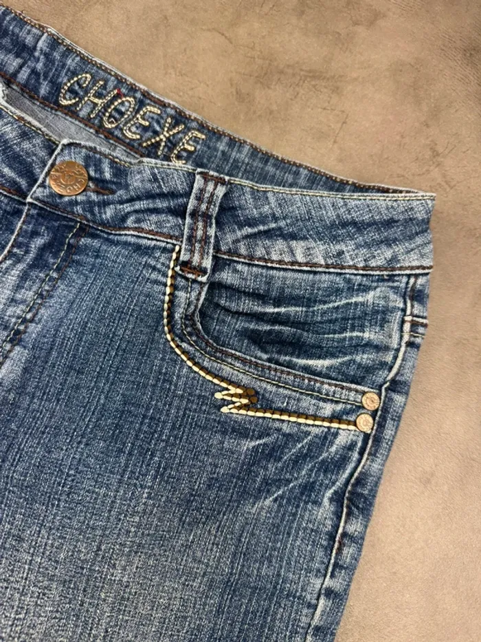 Pantacourt Denim en jeans Vintage à motifs brodé Y2k 00’s Taille 42 - photo numéro 7