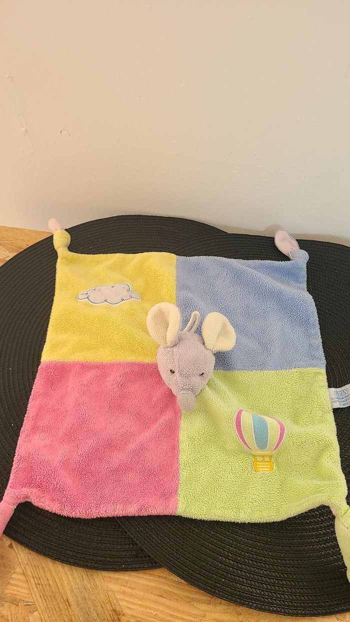 Doudou plat souris jaune vert rose bleu nuage GIPSY - photo numéro 2