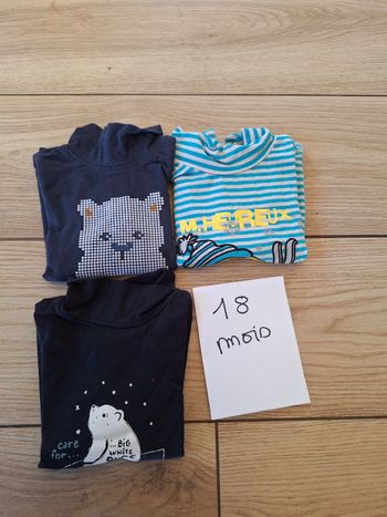 Lot Tee-shirts manches longues col roulé 18 mois garçon 
