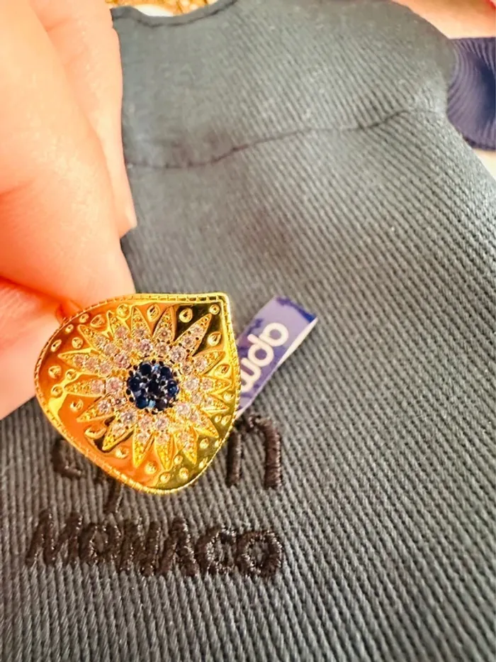 🌞Bague APM Monaco Soleil Mystique en Or Plaqué et Cristaux Bleus - photo numéro 9