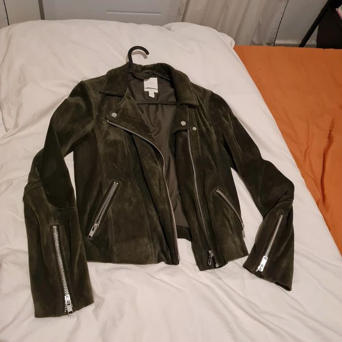 Veste en cuir daim kaki 💚 - photo numéro 2