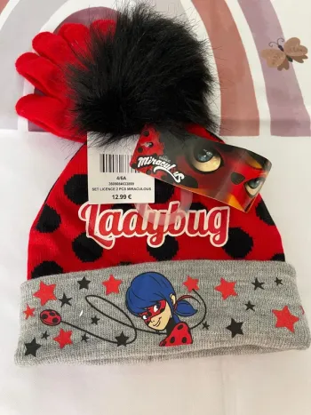 Ensemble bonnet + gants fille – Miraculous – Taille 4/6 ans 🐞