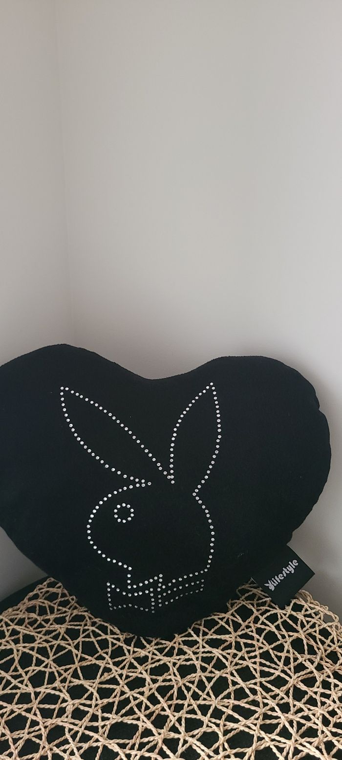Coussin Playboy Bunny original en forme de cœur, collectionneur, environ 28 cm, noir, 2007 - photo numéro 2