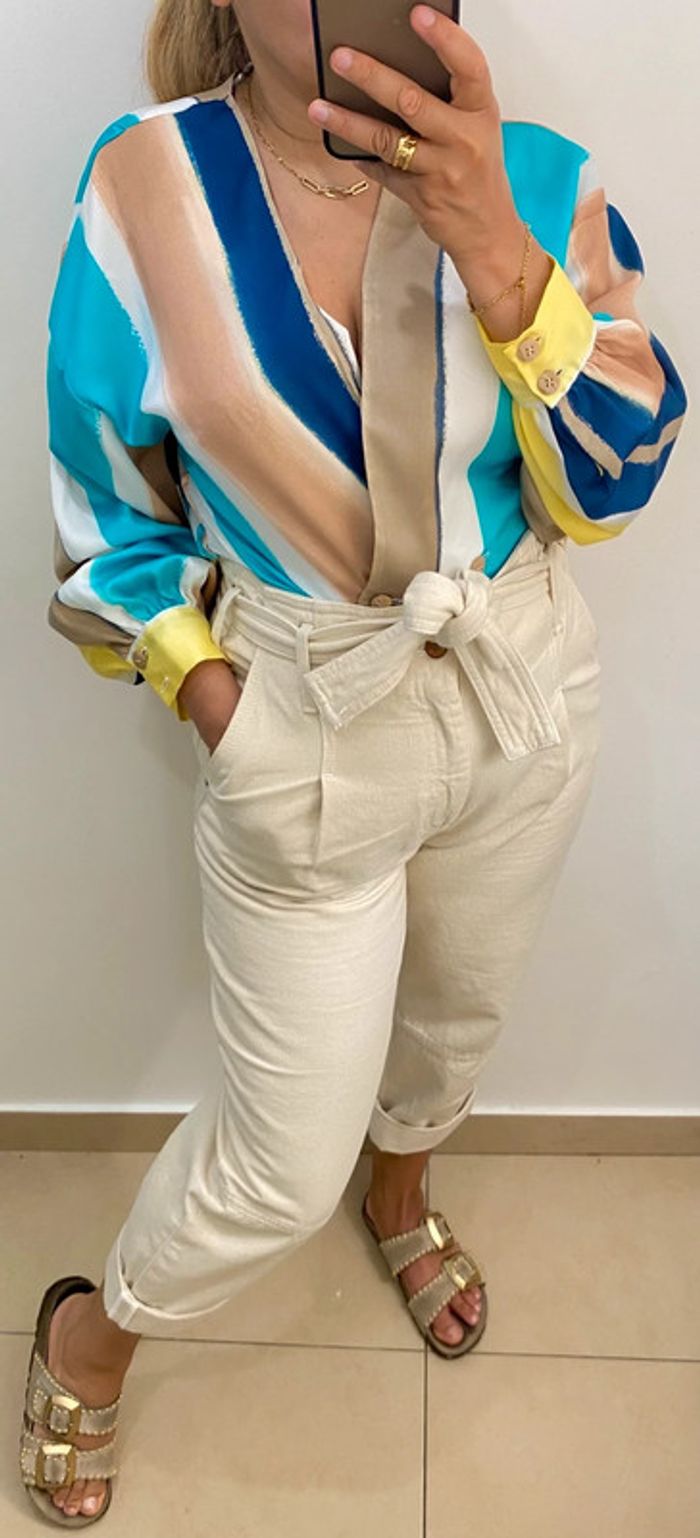 🎨Blouse satinée à rayures multicolores ZARA Taille M - photo numéro 4