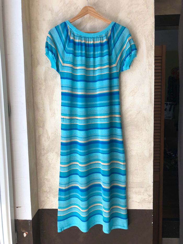 Robe rayée en mailles bleus vintage M/L - photo numéro 4
