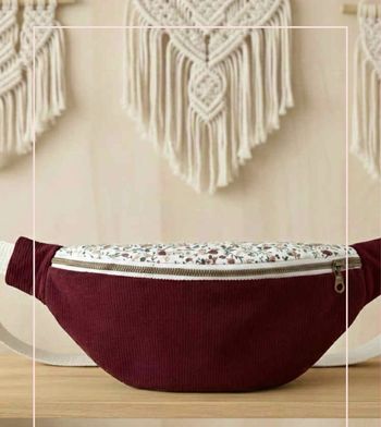 Banane femme fait main • velours bordeaux & tissu fleuri • format pratique