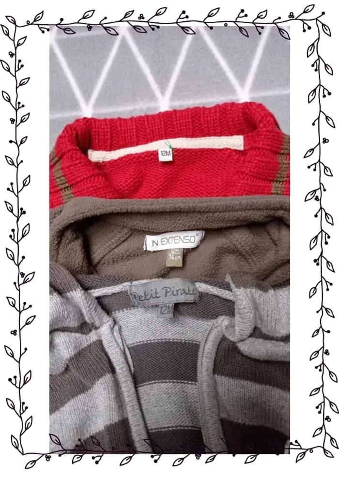 🦁 Lot 3 hauts (2 gilets zippés et un pull polaire ) , 12 mois - photo numéro 5