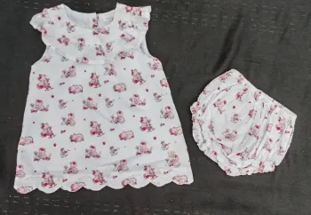Ensemble fille robe et culotte chatons lapins 50 cm