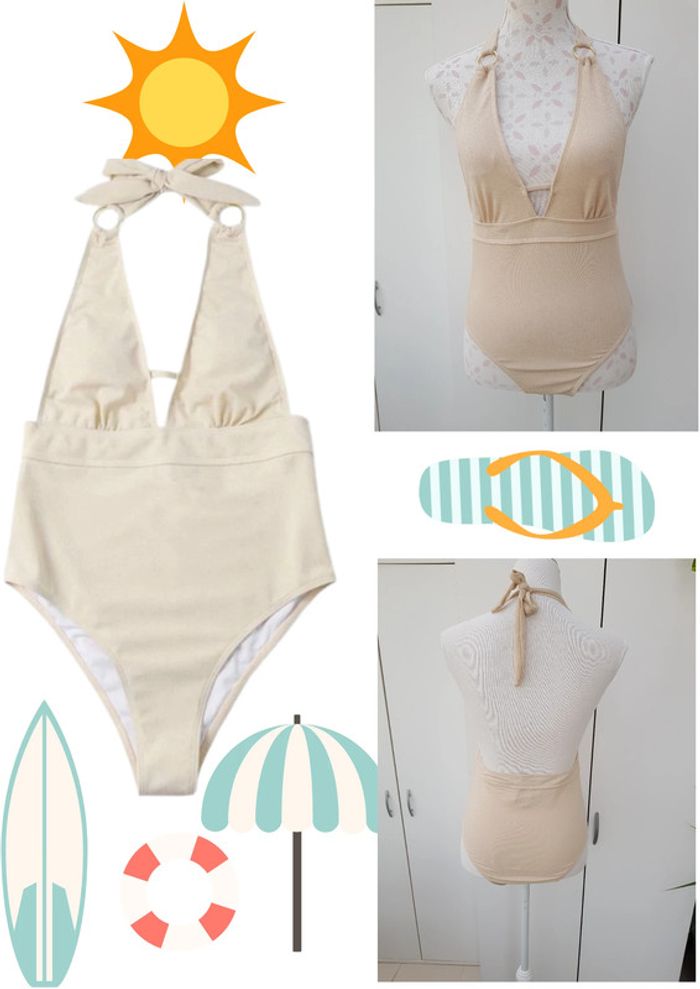 Maillot De Bain Beige Paillettes Brillant Taille M 38