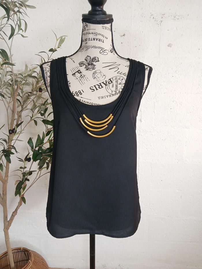 🖤 Débardeur noir à col bijoux intégré Jane Norman taille 40 Très bon état