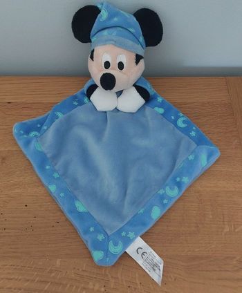 Doudou plat Mickey bonnet de nuit bleu - Disney 